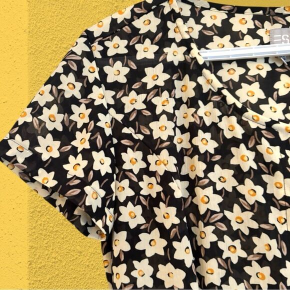 90s vintage Esprit maxi button down semi sheer daisy print dress - Picture 7 of 15